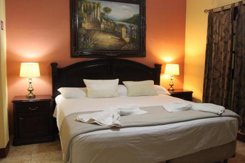 格拉纳达Hotel Guardabarranco的一间卧室配有一张壁画床