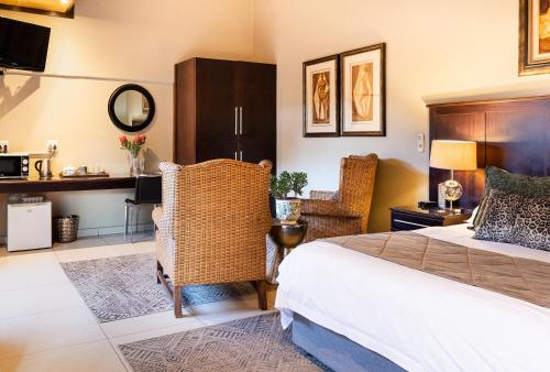 卡图Kathu Gamagara Lodge的配有一张床和一张书桌的酒店客房
