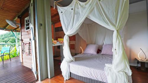 波尔兰特KAZ AMOUR的一间卧室设有一张天蓬床和一个阳台