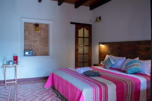 圣克里斯托瓦尔-德拉斯卡萨斯Arte Sano Hotel San Cristobal的一间卧室配有一张带粉色毯子的大床