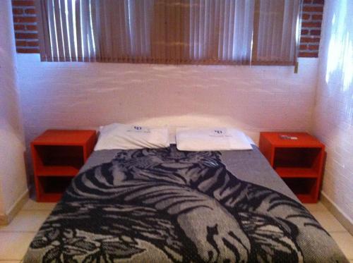 墨西哥城戴安娜中心酒店的一张床上,床上有斑马毯