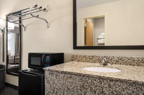 埃尔科艾尔科贝蒙特套房酒店的一间带水槽和微波炉的浴室以及一台电视。