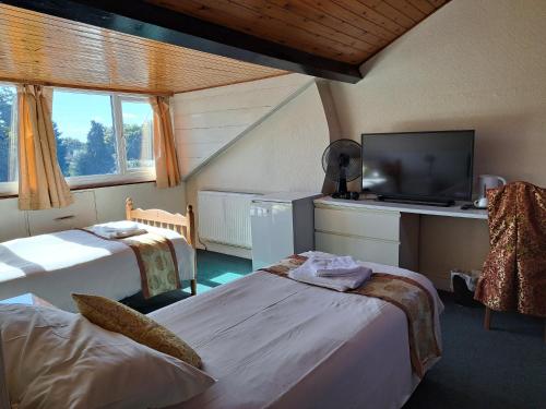 拉格比钻石别墅酒店的酒店客房设有两张床和一台平面电视。