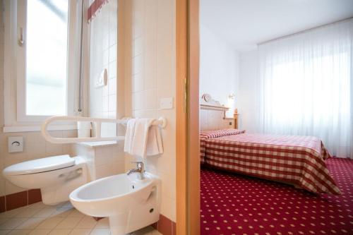 莱维科特尔梅丹妮拉酒店的一间带卫生间、水槽和床的浴室