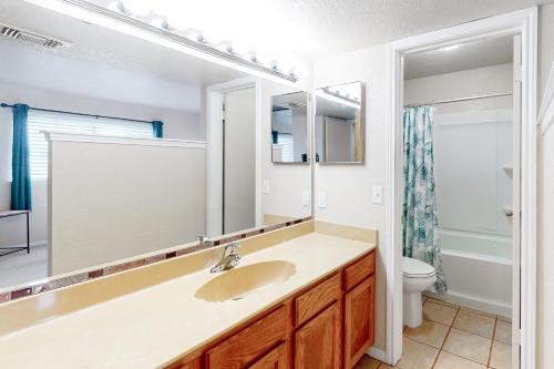 帕德雷岛Mystic Harbor 207的一间带水槽、卫生间和镜子的浴室