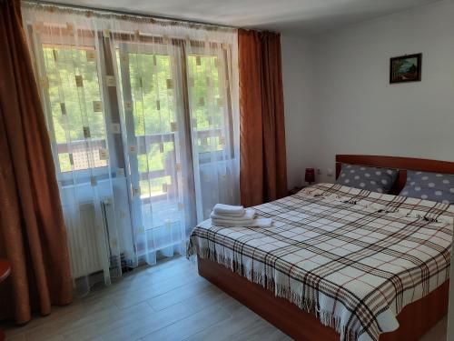 克尔茨什瓦拉乡Casa Maia的一间卧室配有一张带格子毯子和窗户的床。
