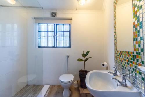 开普敦Surburban Bliss - Claremont的一间带水槽和卫生间的浴室以及窗户。