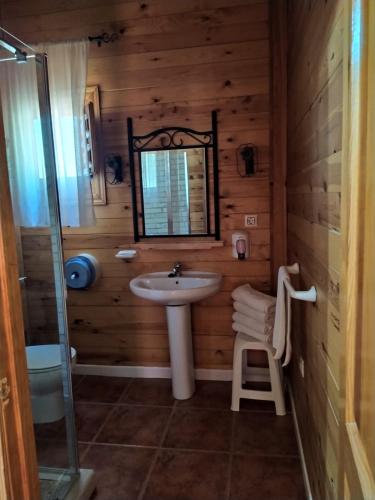 安度亚尔塞拉利昂月神乡间公寓酒店的一间带水槽和镜子的浴室