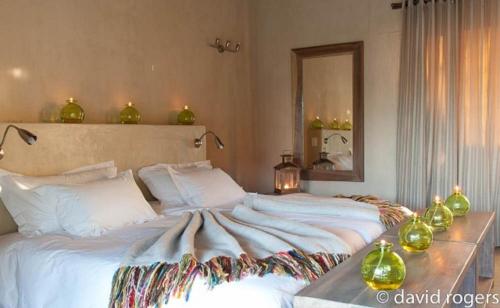 纳穆托尼艾曼雅 @埃托沙旅馆的一间卧室配有一张大床和镜子