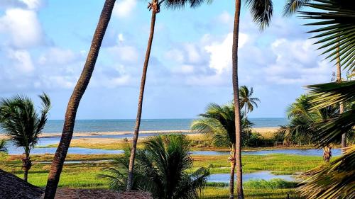 圣米格尔-杜戈斯托苏Bangalô Kauli Seadi Eco-Resort的享有棕榈树海滩和大海的景色