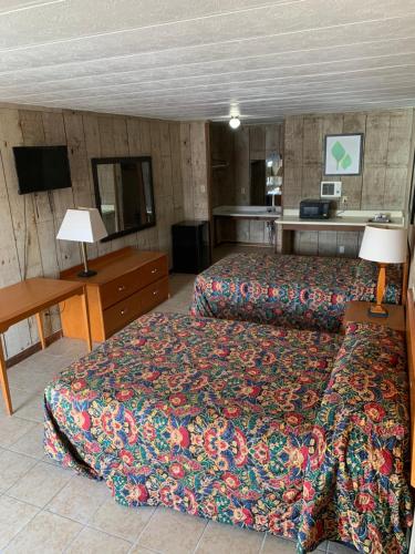 拉雷多Loma Alta Motel的酒店客房设有两张床和电视。