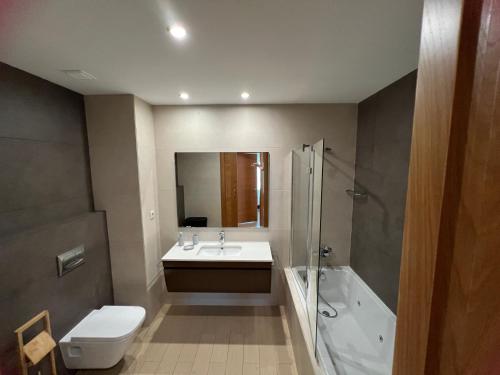 波尔蒂芒Rocha Prime - Standing apartment T3的一间带水槽、淋浴和卫生间的浴室