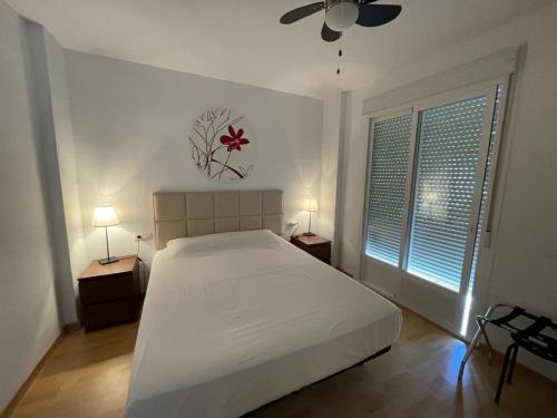 阿达莱斯Apartment with terrace的卧室配有白色的床和2扇窗户。