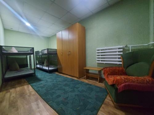 巴甫洛达尔мини-отель "Алатау"的带沙发和壁炉的客厅