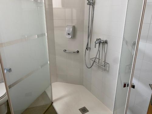 洛格罗尼奥梅森佩帕旅馆的带淋浴的浴室和玻璃门