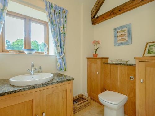 埃德温斯托Courtyard Lodge的一间带水槽和卫生间的浴室以及窗户。