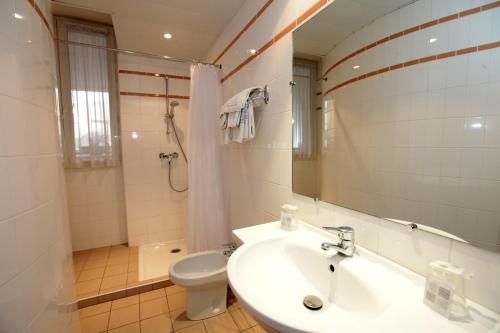 卢尔德佛罗里达酒店的一间带水槽、卫生间和镜子的浴室