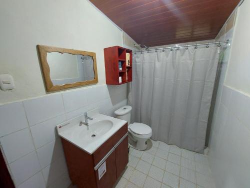 Las CrucesAlla Arriba的一间带水槽、卫生间和镜子的浴室