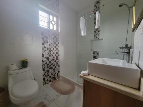圣斐利-银港Estancia Las Mercedes的白色的浴室设有卫生间和水槽。
