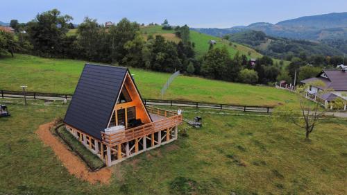 布拉索夫CABANA 365的田野上带屋顶的小房子