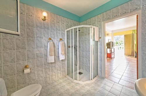 Méro加勒比海海景假日公寓的带淋浴和卫生间的浴室