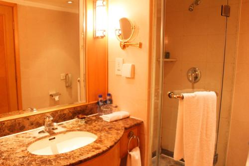 北京北京国宾酒店的一间带水槽和淋浴的浴室