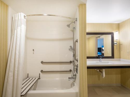 格林斯伯勒格林斯博罗体育馆假日酒店的带浴缸和盥洗盆的浴室