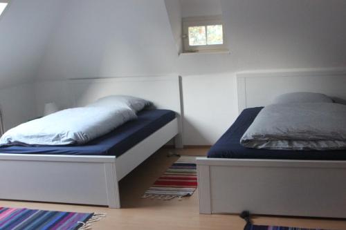 弗莱堡赫德恩佛莱堡公寓的一间卧室设有两张床和窗户。