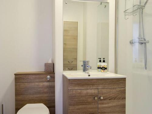 伊费林赫利Marina Apartment的一间带水槽、卫生间和淋浴的浴室