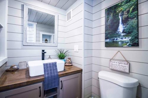 Apple ValleyDelightful tiny home conveniently located的一间带水槽和卫生间的浴室