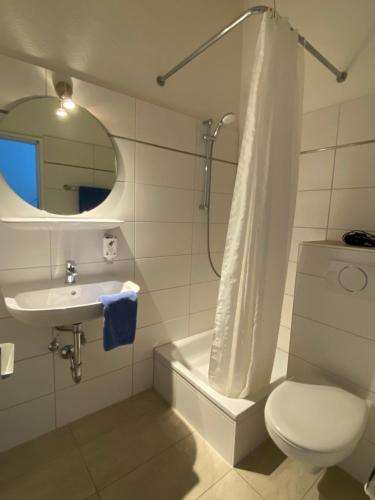 马兰迪斯腾布斯彻别墅酒店的浴室配有卫生间、盥洗盆和淋浴。