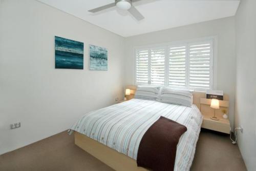 悉尼VELLY-Modern Light 2BR Moments from Clovelly Beach的白色的卧室设有床和窗户