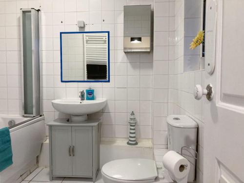 霍兹登Ace Lodge的白色的浴室设有水槽和卫生间。