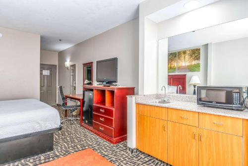 普拉特维尔普拉特维尔戴斯套房酒店的酒店客房设有一张床和一个带水槽的厨房