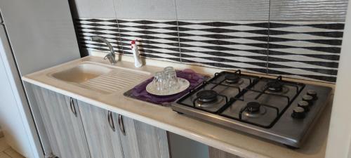 伊斯坦布尔Midtown Hotel Apartments 404 ( 2+1)的厨房柜台配有炉灶和水槽