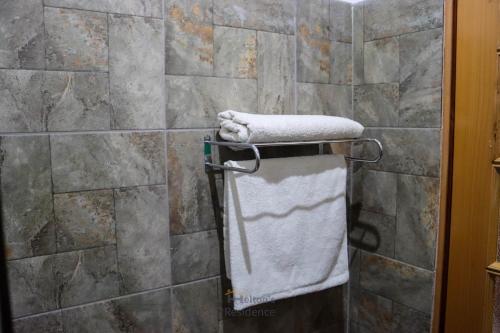 普拉亚Helton´s Residence的带淋浴的浴室内的毛巾架