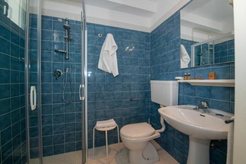 利多迪耶索罗德尔米莫斯酒店的蓝色瓷砖浴室设有卫生间和水槽