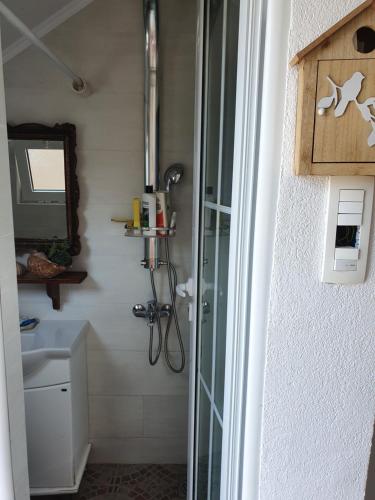 布德瓦Stone house Djakonovic的带淋浴和盥洗盆的浴室