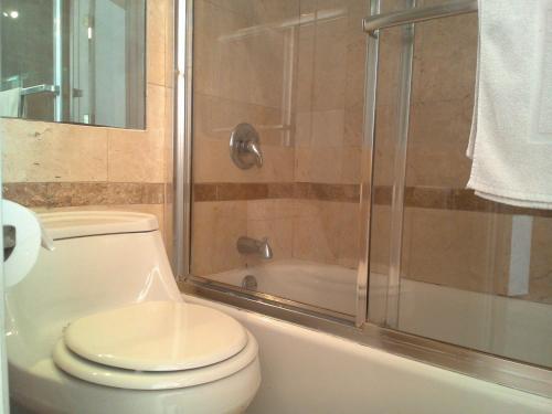 圣地亚哥兰乔汽车旅馆的一间带卫生间和淋浴的浴室