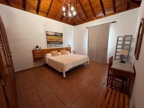洛斯·亚诺斯·德·阿里丹Casa Agustín的一间卧室配有一张床和一个吊灯