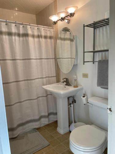 安克雷奇Turnagain Guest House的一间带水槽、卫生间和镜子的浴室