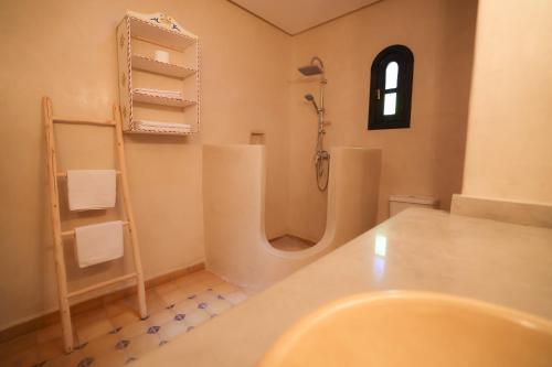马拉喀什Tiguemine Sarah的带淋浴和盥洗盆的浴室