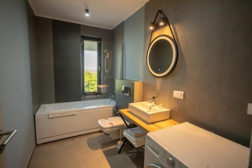 雅西Oliv Residence的浴室配有盥洗盆、卫生间和浴缸。