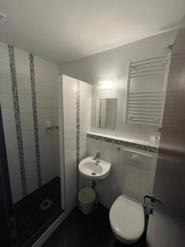 埃尔德波尔哈中央 - 伊特利姆畔兹奥旅馆的白色的浴室设有水槽和卫生间。