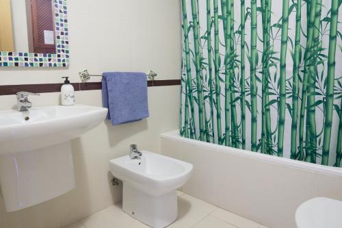 阿尔么丽亚Alojamiento Particular的浴室配有水槽、卫生间和浴帘