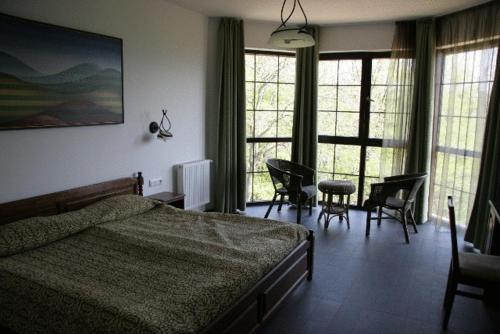 加布罗沃米尔卡纳酒店的卧室配有一张床和一张桌子及椅子