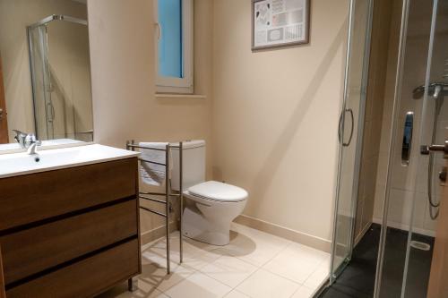 阿林萨尔Apartamento moderno El Bosque en Arinsal的浴室配有卫生间、盥洗盆和淋浴。