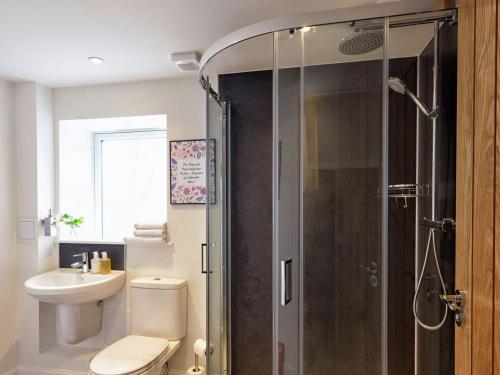 阿伯费尔迪Hope Cottage - Uk40055的带淋浴、卫生间和盥洗盆的浴室