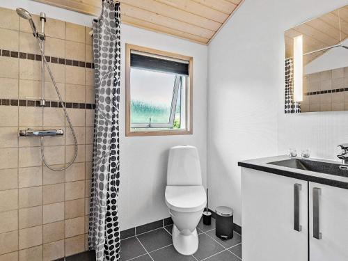 安斯艾厄Holiday home Ansager XXII的一间带卫生间、水槽和窗户的浴室