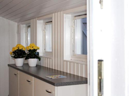 埃斯比约Holiday home Esbjerg V XVII的厨房的柜台上有两个花瓶,花黄色